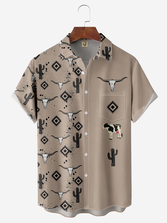 Ethnic Geometry Cow Cactus Hawaiian Shirt By Andreea Dumuta