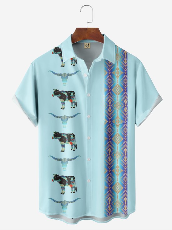 Ethnic Geometry Cow Bowling Shirt By Andreea Dumuta
