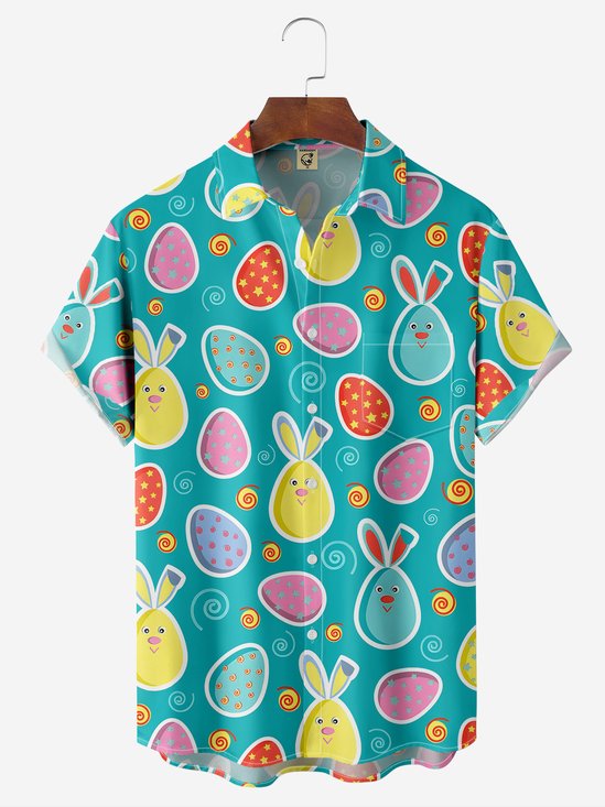 Moisture-wicking Easter Egg Bunny Chest Pocket Hawaiian Shirt