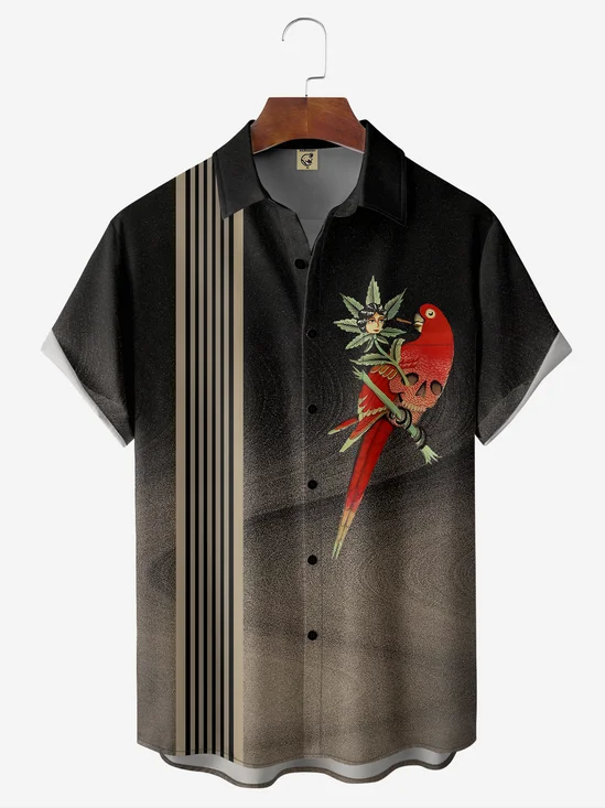 Moisture-wicking Abstract Pattern Chest Pocket Bowling Shirt