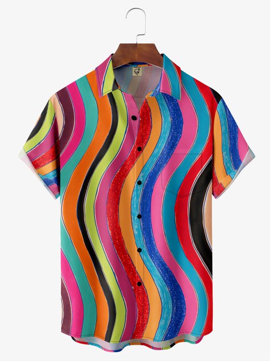 Moisture-wicking Wave Pattern Chest Pocket Resort Shirt