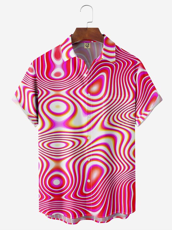 Pocket Stitching Geometric Shirt Collar Vacation Aloha Shirt