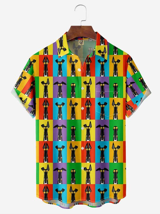 Moisture-wicking Fun cartoon Chest Pocket Hawaiian Shirt