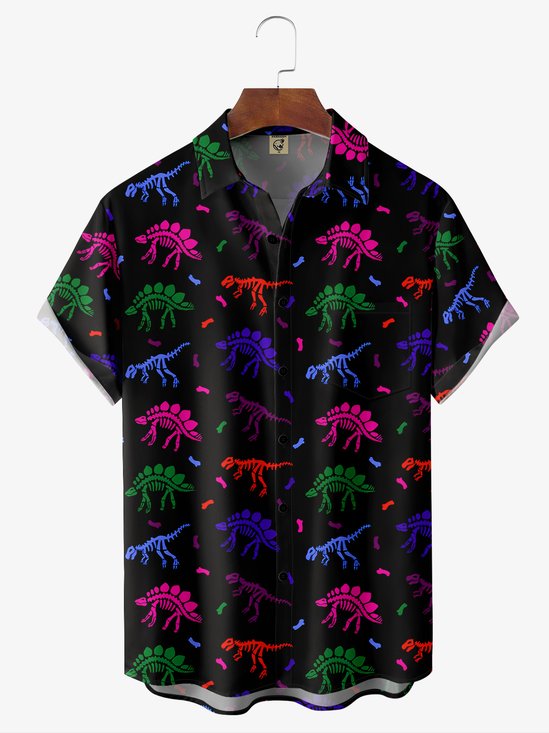 Moisture-wicking Breathable Dino Chest Pocket Hawaiian Shirt