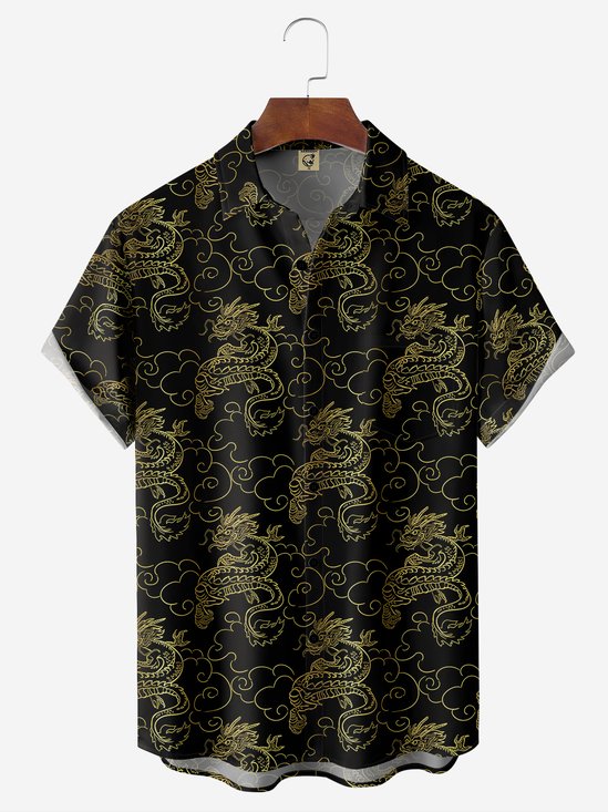 Moisture-wicking Dragon Chest Pocket Hawaiian Shirt
