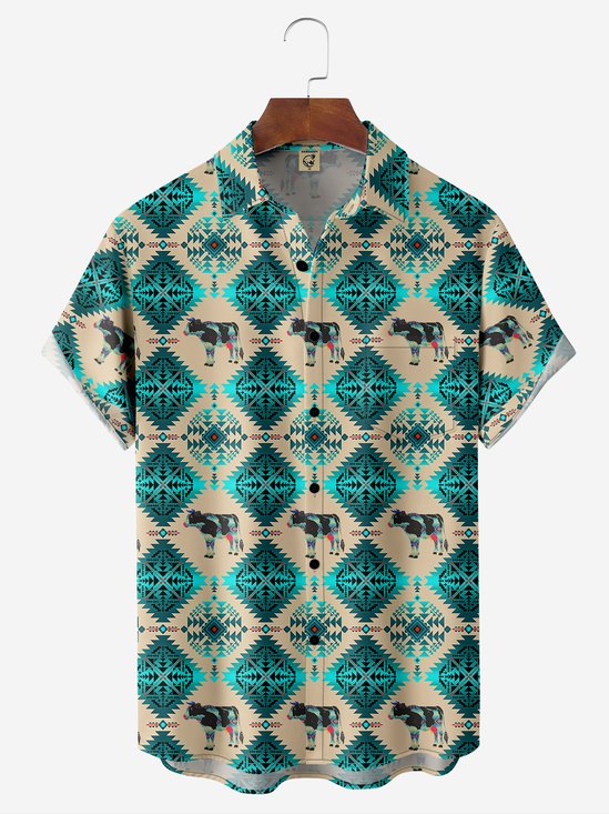 Gradient Ethnic Geometry Cow Hawaiian Shirt By Andreea Dumuta