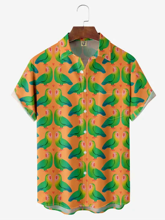 Moisture-wicking Breathable Parrots Chest Pocket Hawaiian Shirt