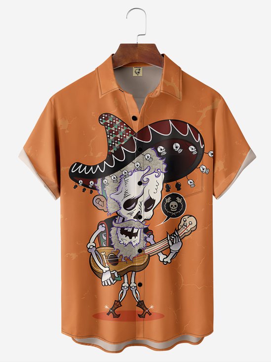 Moisture-wicking Skull Chest Pocket Casual Shirt
