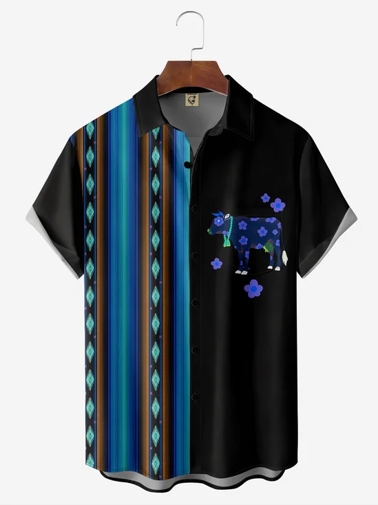 Moisture-wicking Ethnic Geometric Cow Hawaiian Shirt By Andreea Dumuta