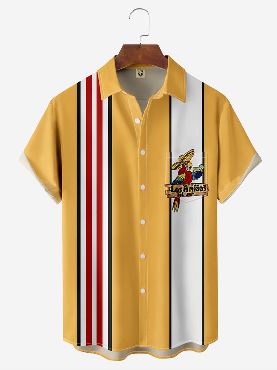 Moisture-wicking Parrot Cocktail Chest Pocket Bowling Shirt