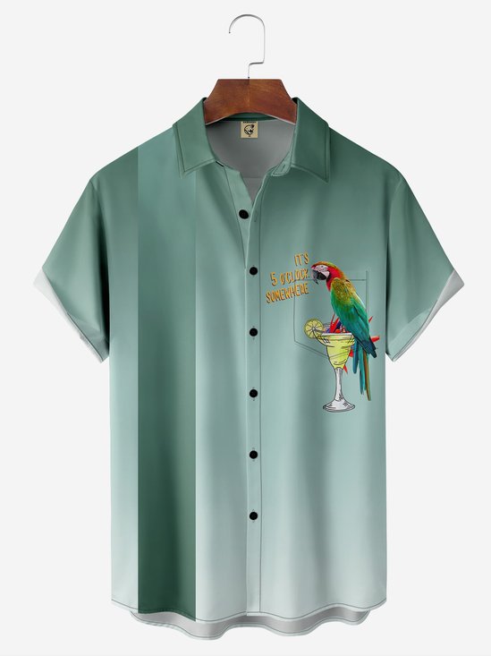 Hardaddy Moisture-wicking Parrot Cocktail Chest Pocket Bowling Shirt