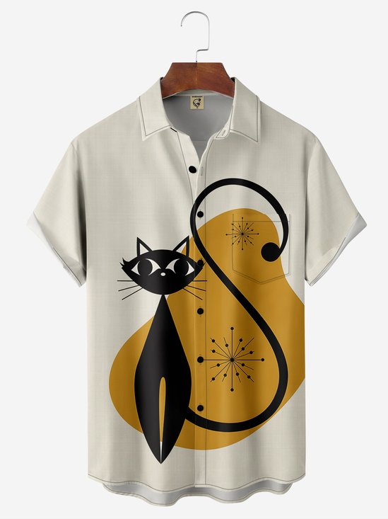 Moisture-wicking Cat Chest Pocket Hawaiian Shirt