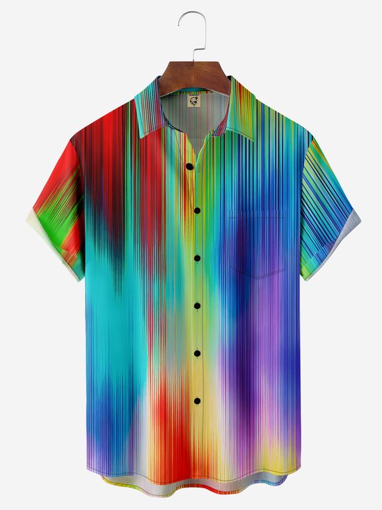 Moisture-wicking Color Strip Art Chest Pocket Hawaiian Shirt
