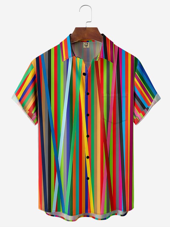 Moisture-wicking Breathable Striped Chest Pocket Resort Shirt