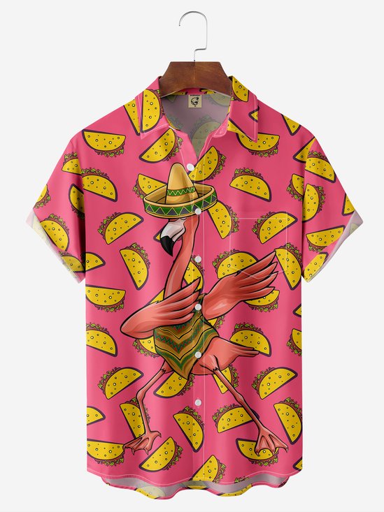 Moisture-wicking Taco Flamingo Chest Pocket Casual Shirt