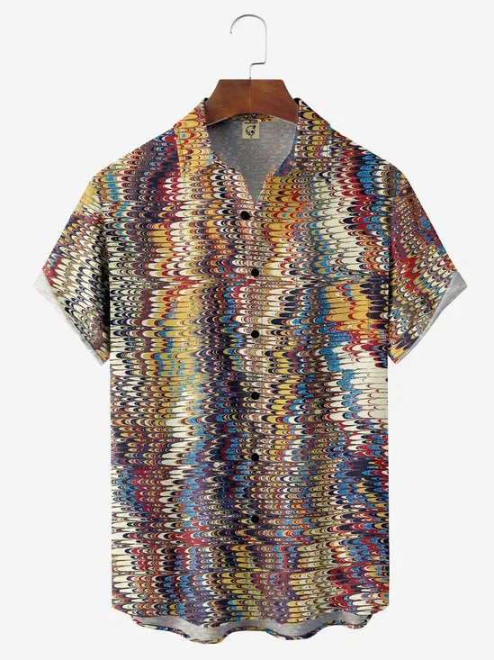 Moisture-wicking Art Ripple Chest Pocket Hawaiian Shirt