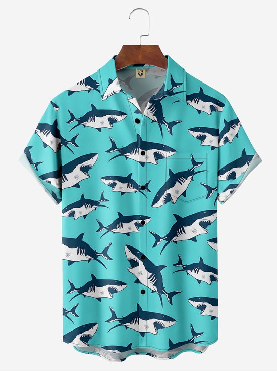 Moisture-wicking Shark Chest Pocket Hawaiian Shirt