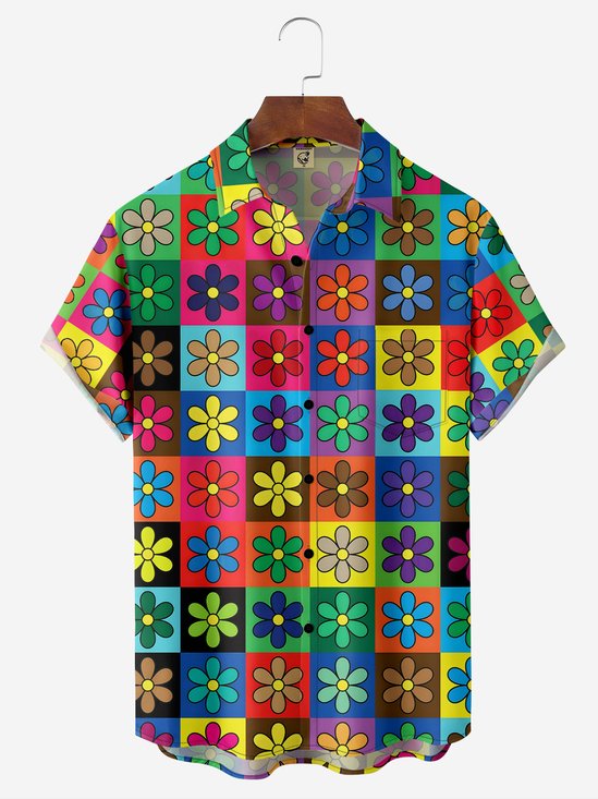 Moisture-wicking Hippie Floral Chest Pocket Hawaiian Shirt