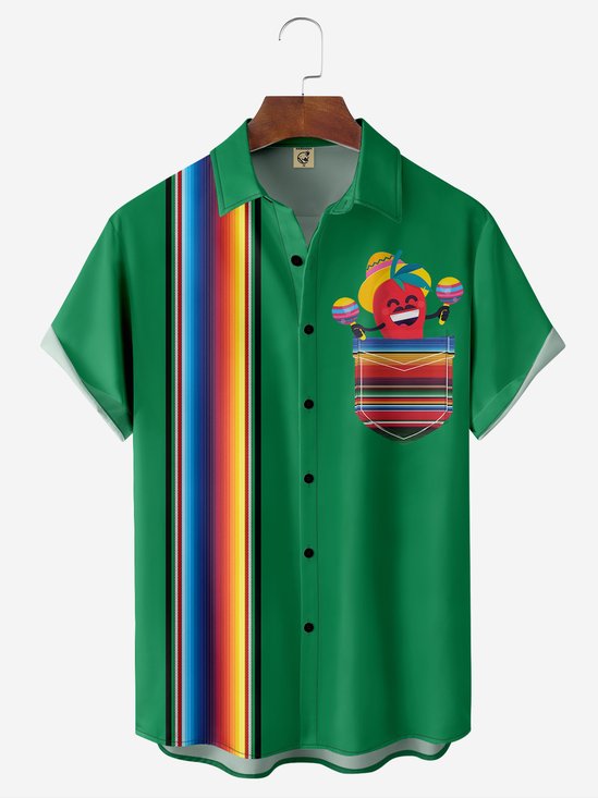 Moisture-wicking Cinco de Mayo Creative Chili Chest Pocket Bowling Shirt