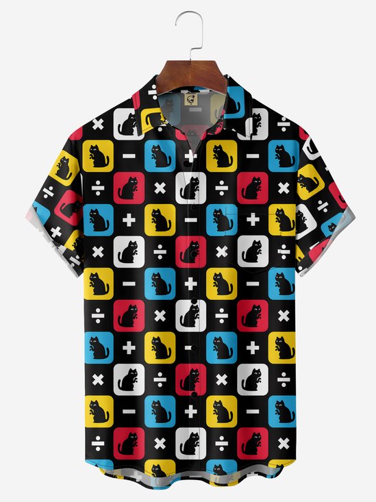 Moisture-Wicking Colorful Contrasting Cat Chest Pocket Shirt
