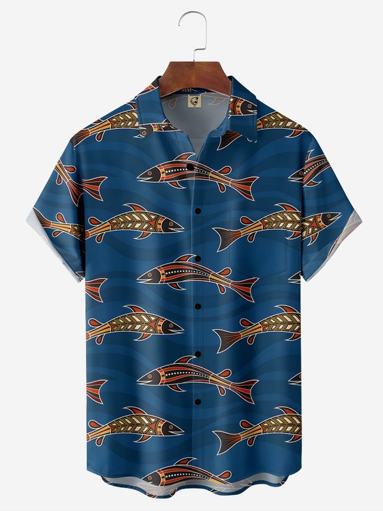 Moisture-wicking Fish Chest Pocket Hawaiian Shirt