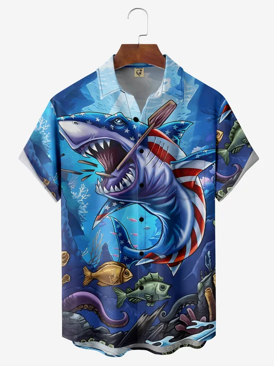 Hardaddy Moisture-wicking Shark Chest Pocket Casual Shirt