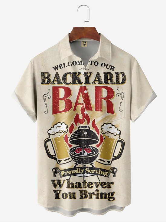 Hardaddy Moisture-wicking Beer BBQ Chest Pocket Hawaiian Shirt