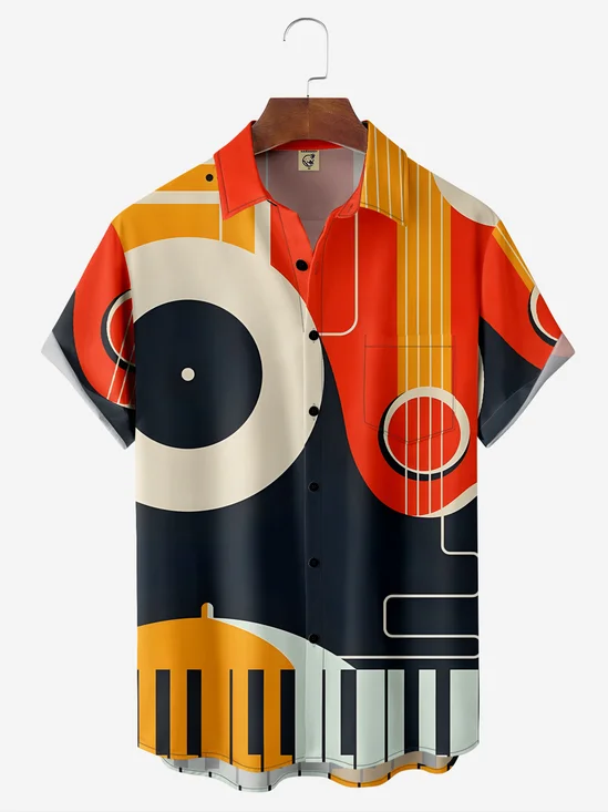 Breathable Musical Instrument Chest Pocket Hawaiian Shirt