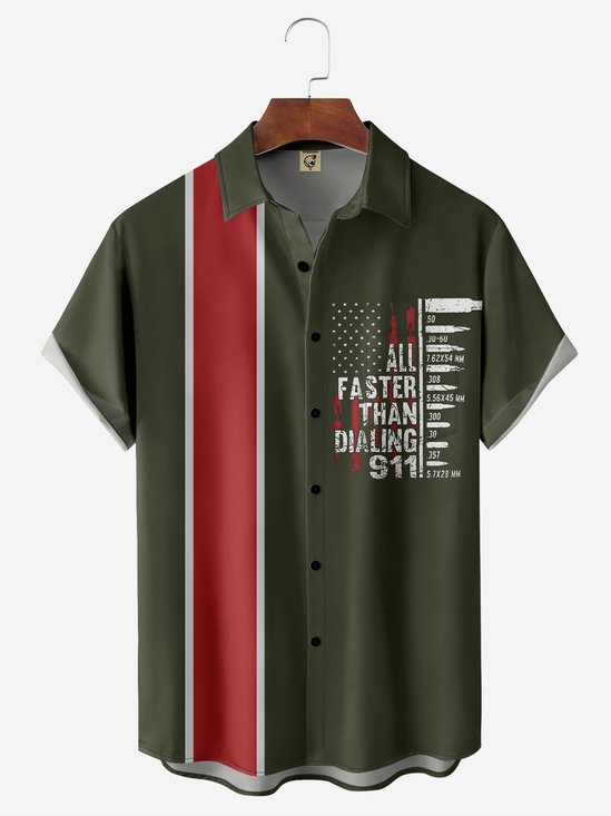 Breathable Memorial Day Chest Pocket Bowling Shirt