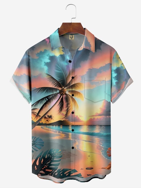 Hardaddy Moisture-wicking Coconut Tree Chest Pocket Hawaiian Shirt