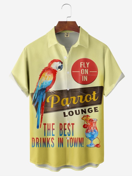 Moisture-wicking Parrot Letters Chest Pocket Hawaiian Shirt