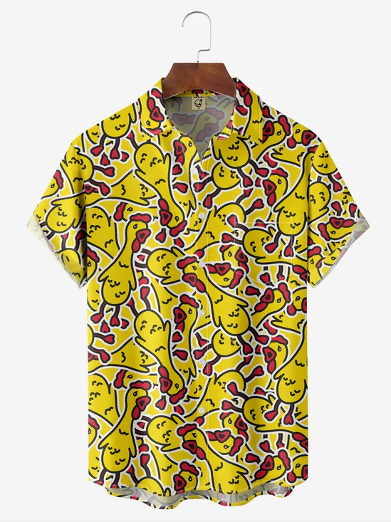 Moisture-Wicking Chicken Print Chest Pocket Shirt