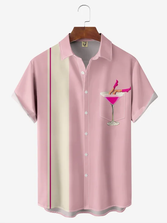 Moisture-wicking Cocktail Chest Pocket Bowling Shirt