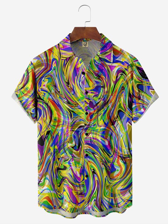 Moisture-wicking Abstract Art Chest Pocket Casual Shirt