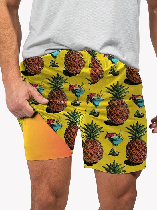 Quick Dry Anti-chafe Boxer Brief Liner Pineapple 17" Boardshorts
