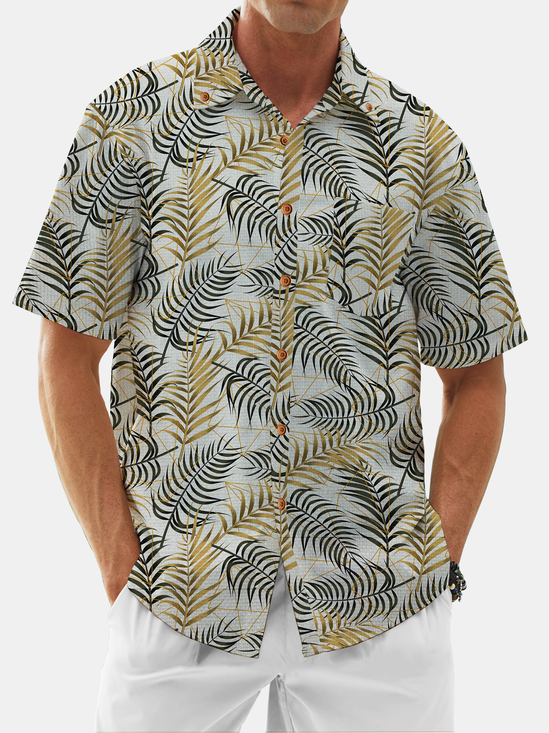 Cotton Tropical Leaf Hawaiian Shirt