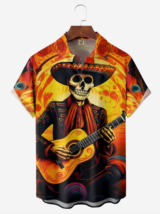 Moisture-wicking Mexican Music Chest Pocket Hawaiian Shirt