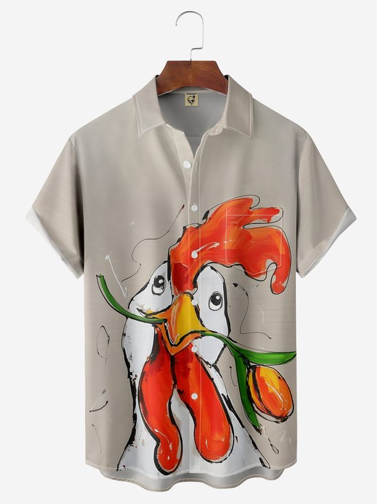 Moisture-Wicking Rooster Print Chest Pocket Shirt