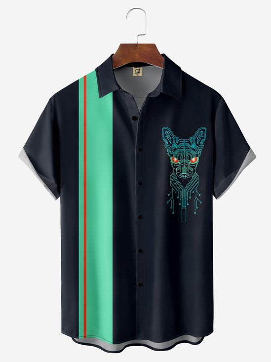 Moisture-wicking Abstract Animal Chest Pocket Bowling Shirt