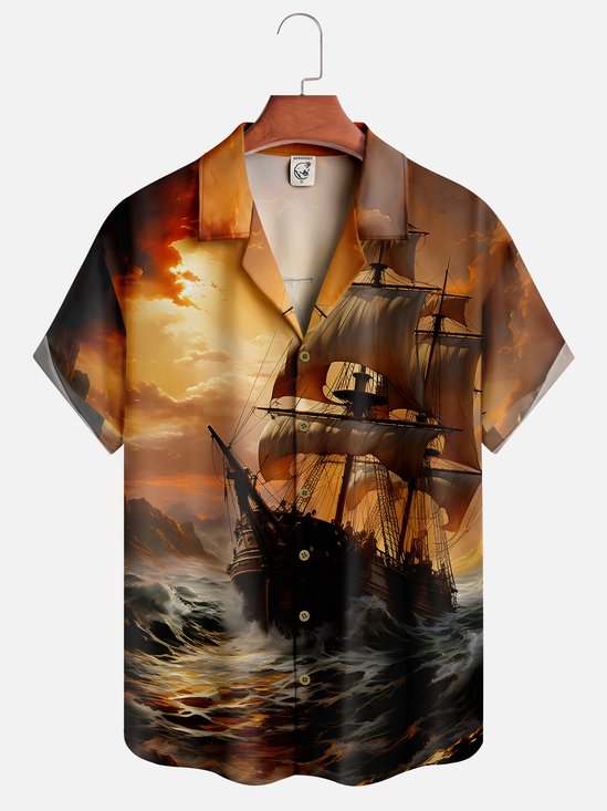 Moisture-wicking Ocean Sailing Hawaiian Shirt