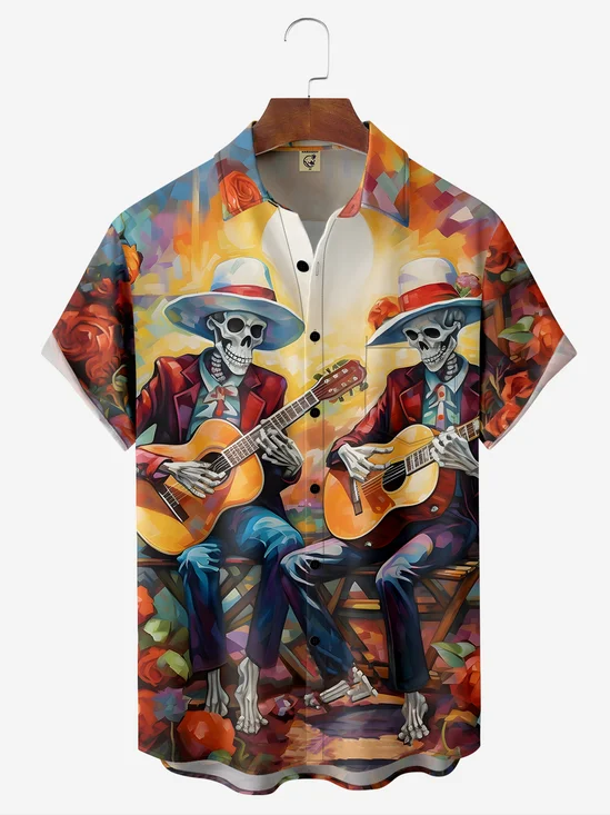Moisture-wicking Mexican Music Chest Pocket Hawaiian Shirt