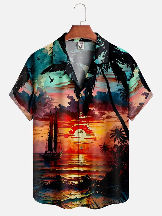 Moisture-wicking Ocean View Coconut Tree Hawaiian Shirt