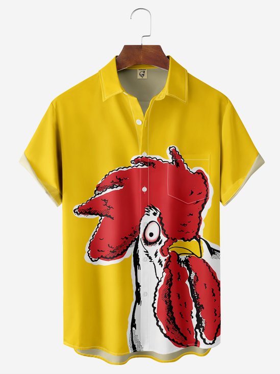 Moisture-Wicking Rooster Print Chest Pocket Shirt
