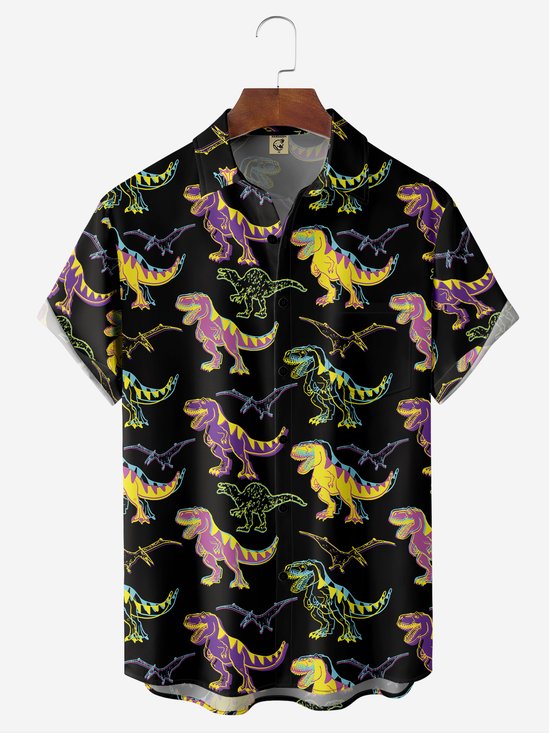Moisture-Wicking Dinosaur Print Chest Pocket Shirt