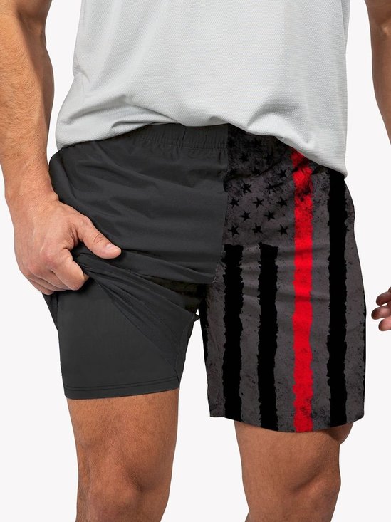 Quick Dry Anti-chafe Boxer Brief Liner American Flag 17" Boardshorts