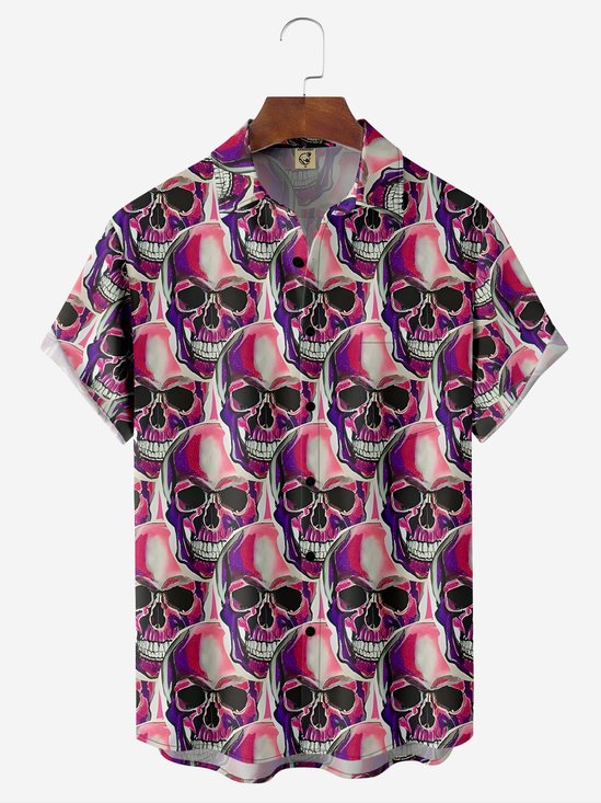 Moisture-wicking Skulls Chest Pocket Hawaiian Shirt