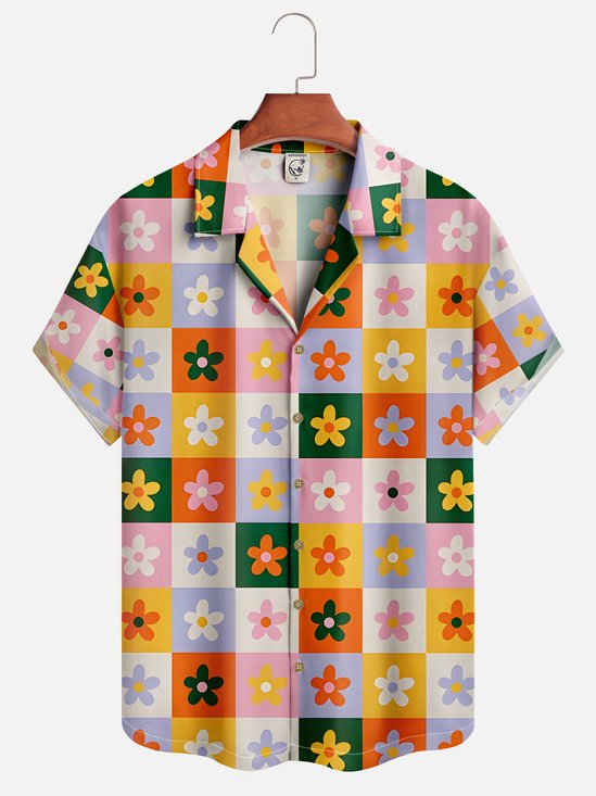 Moisture-wicking Geometric Floral Hawaiian Shirt
