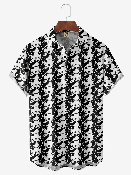 Moisture-Wicking Panda Print Chest Pocket Shirt