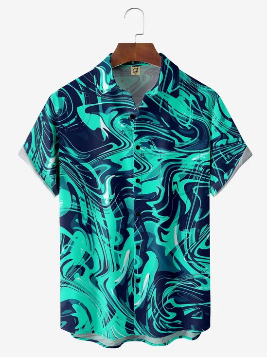 Moisture-wicking Abstract Geometric Chest Pocket Casual Shirt