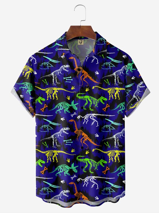 Moisture-Wicking Dinosaur Chest Pocket Hawaiian Shirt